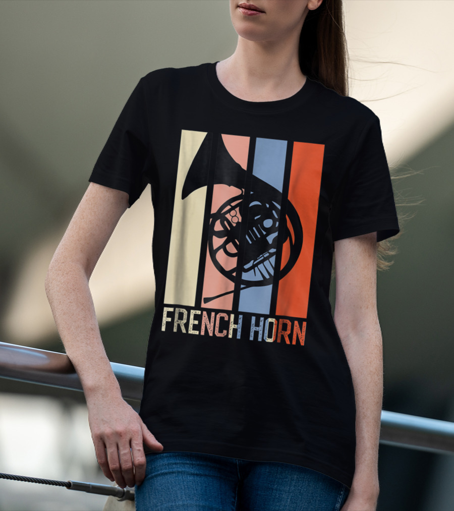 French Horn Dad Marching Band High School Strip Style Retro Music 22 T-Shirt