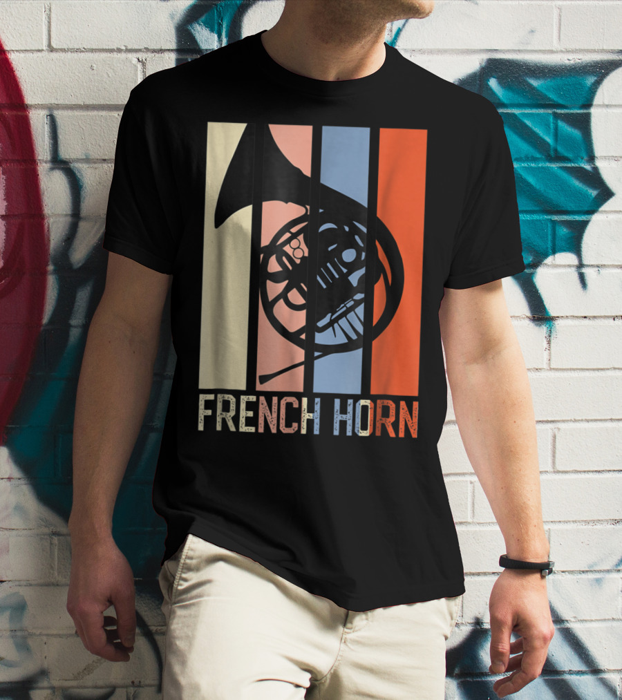 French Horn Dad Marching Band High School Strip Style Retro Music 22 T-Shirt