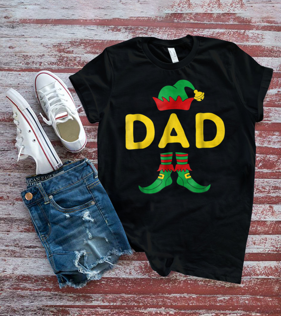 Dad Elf Christmas Hat And Shoes T-Shirt