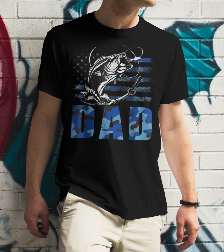 Dad Fishing Camouflage USA Flag T-Shirt