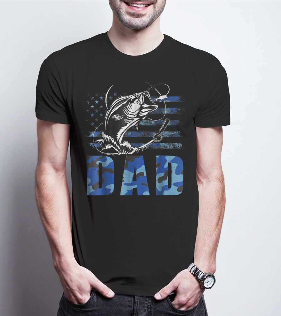 Dad Fishing Camouflage USA Flag T-Shirt