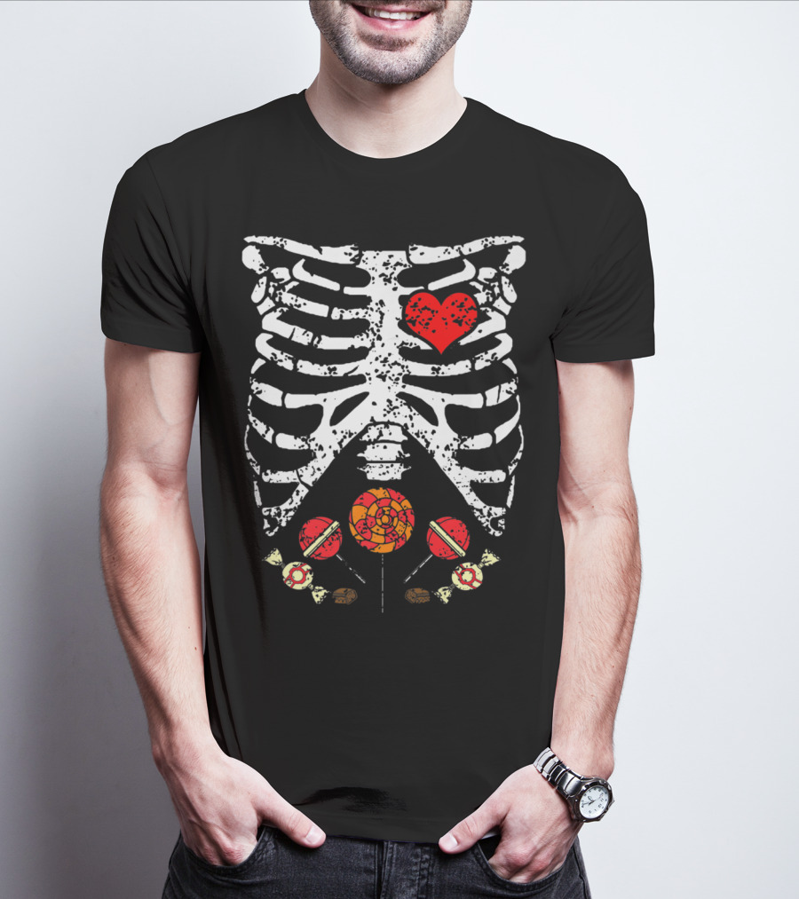Candy Skeleton Heart And Bones Halloween Funny Kids Dad78 T-Shirt
