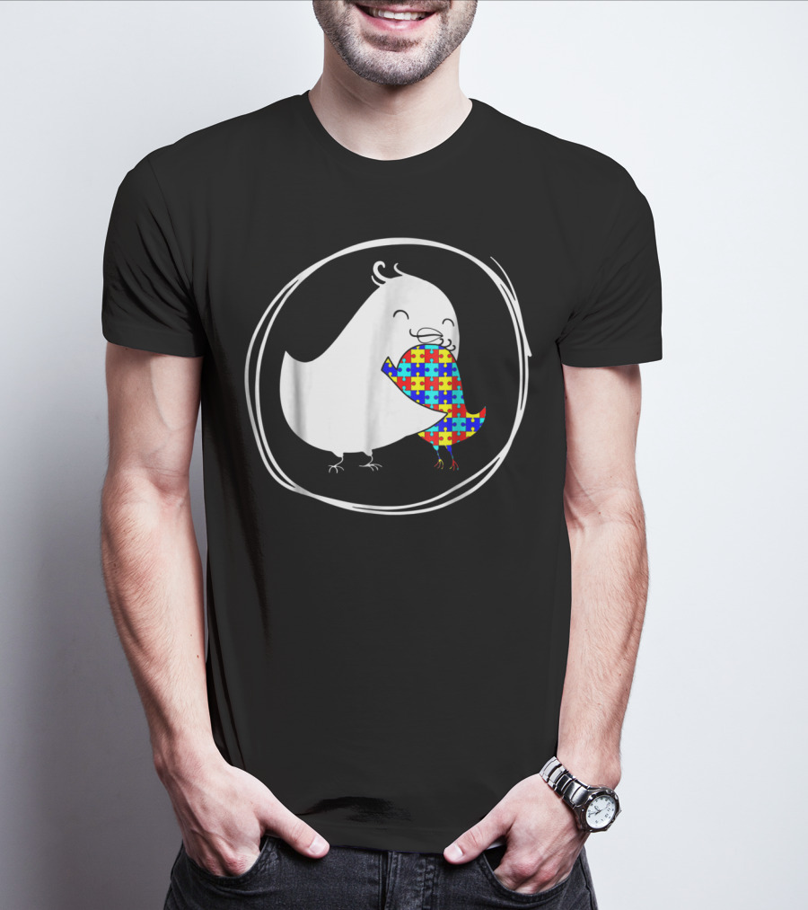 Chicken Embrace Autism Puzzle Pattern Awareness T-Shirt