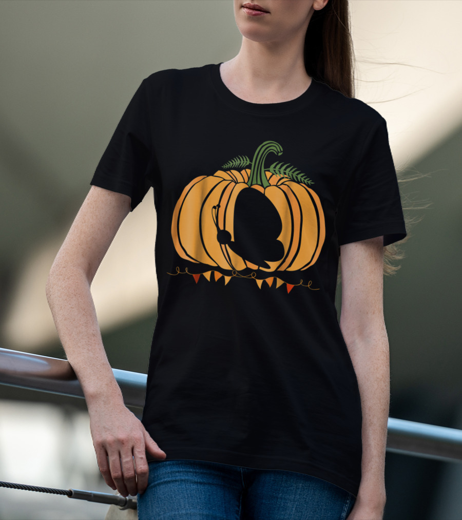 Cool Butterfly And Pumpkin Halloween For Kid Dad Mom T-Shirt