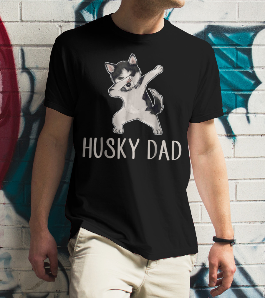 Husky Dad Funny Dabbing Cool Husky Dad T-Shirt