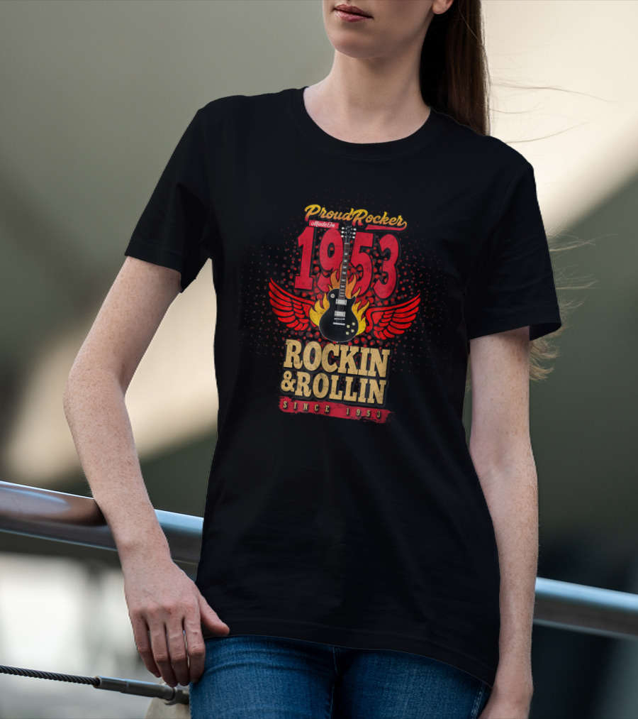 Proud Rocker Made In 1953 Flaming Wings Guitar Rockin And Rollin Since 1953 T-Shirt