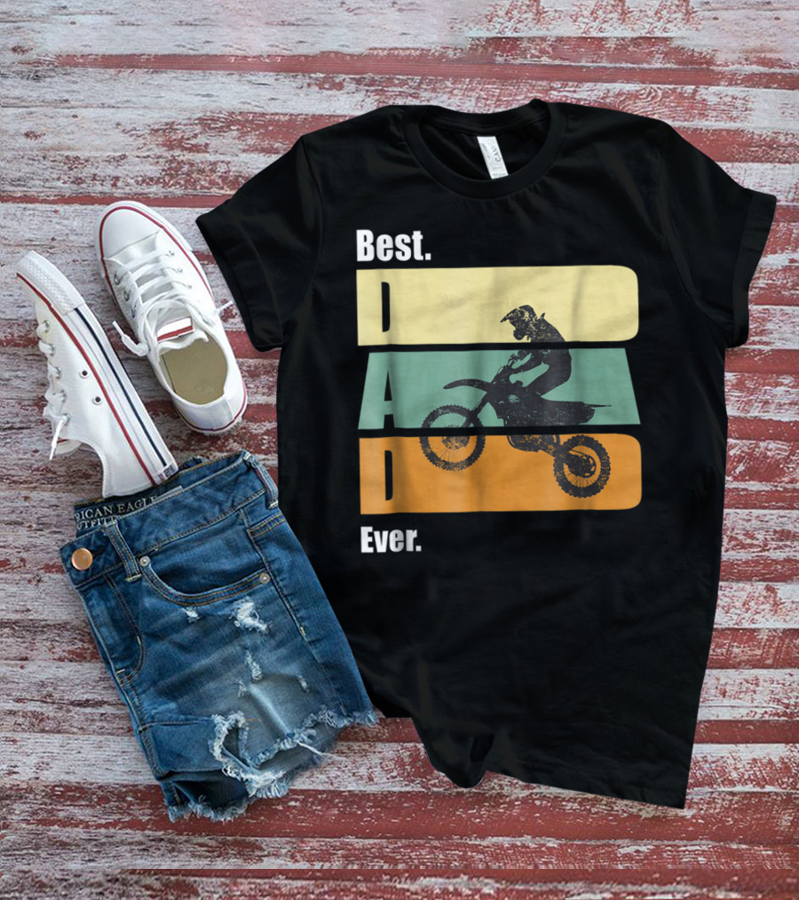 Best Motocross Dad Ever Funny For Fathers Retro Motorcycle Rider T-Shirt