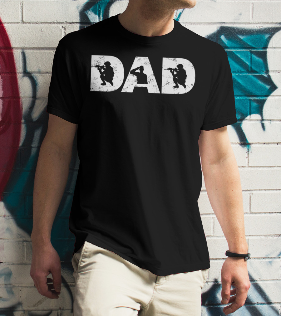 Dad Best Military Papa Silhouette Soldiers T-Shirt