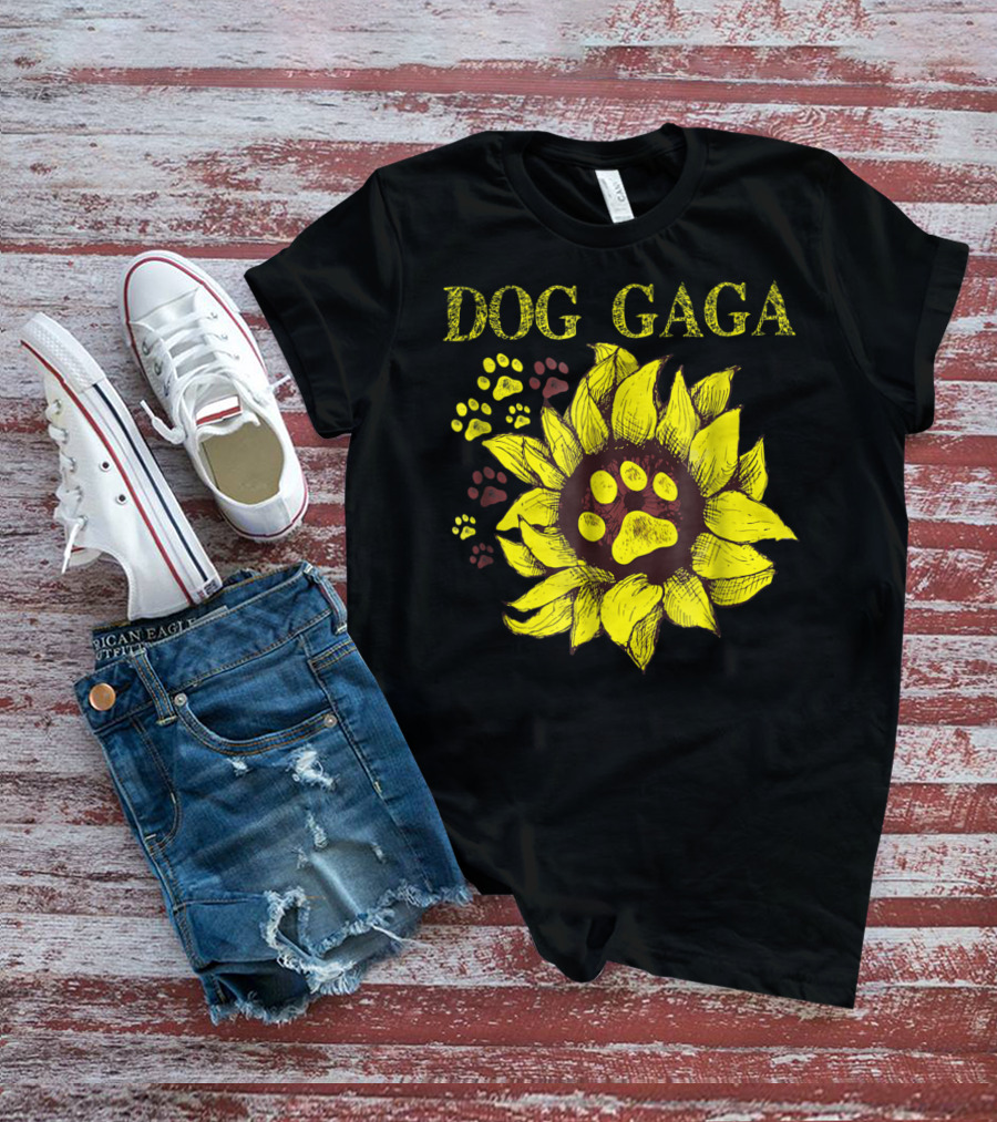 Dog Gaga Sunflower Paw Prints T-Shirt