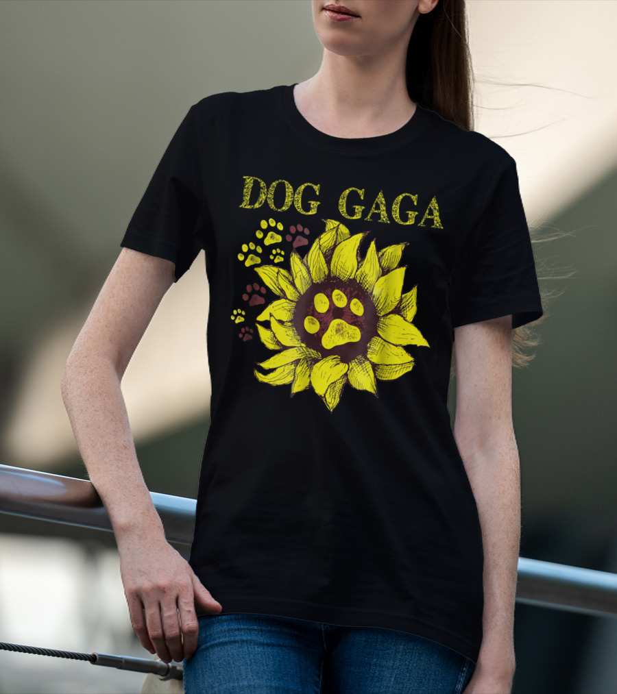 Dog Gaga Sunflower Paw Prints T-Shirt