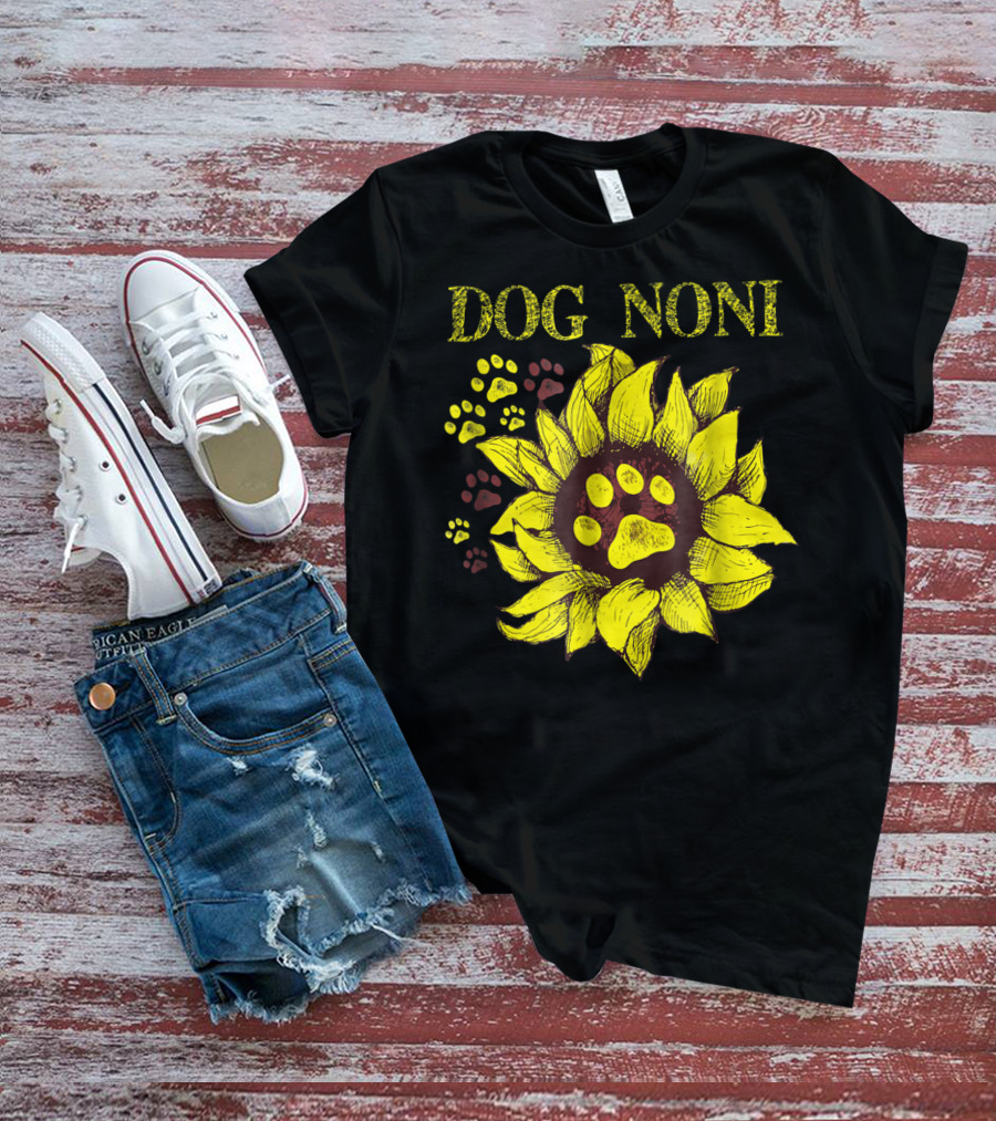 Dog Noni Sunflower Paw Prints T-Shirt