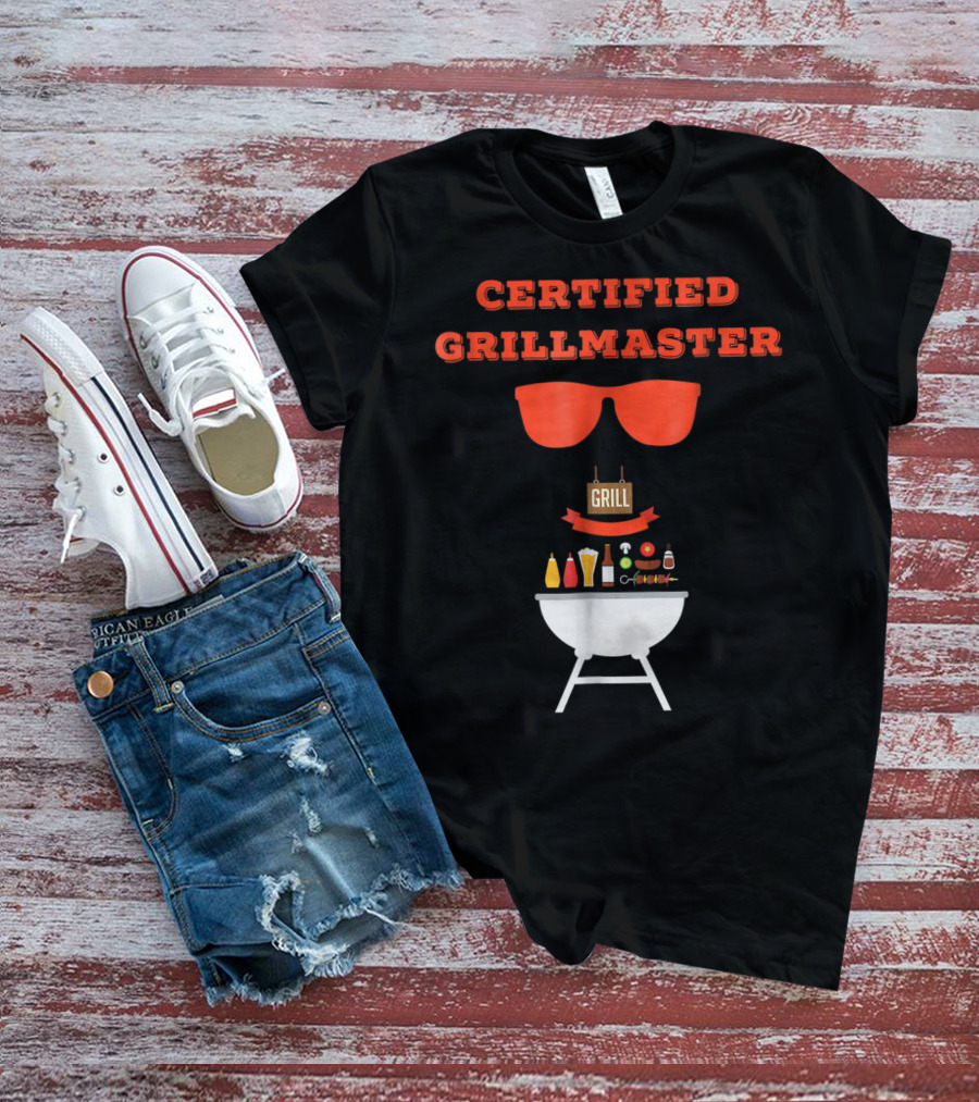 Certified Grillmaster Dad Pun BBQ99 Cooking Fun With Sunglasses And Grill T-Shirt