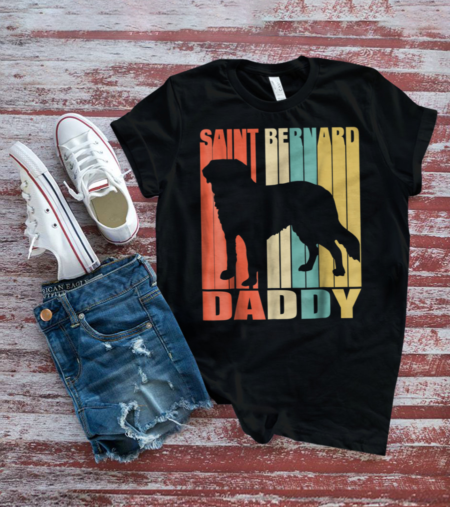Saint Bernard Daddy Vintage Love Dog87 Retro Stripes T-Shirt
