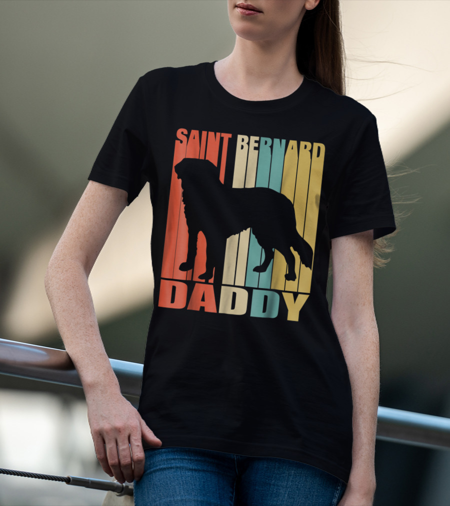 Saint Bernard Daddy Vintage Love Dog87 Retro Stripes T-Shirt