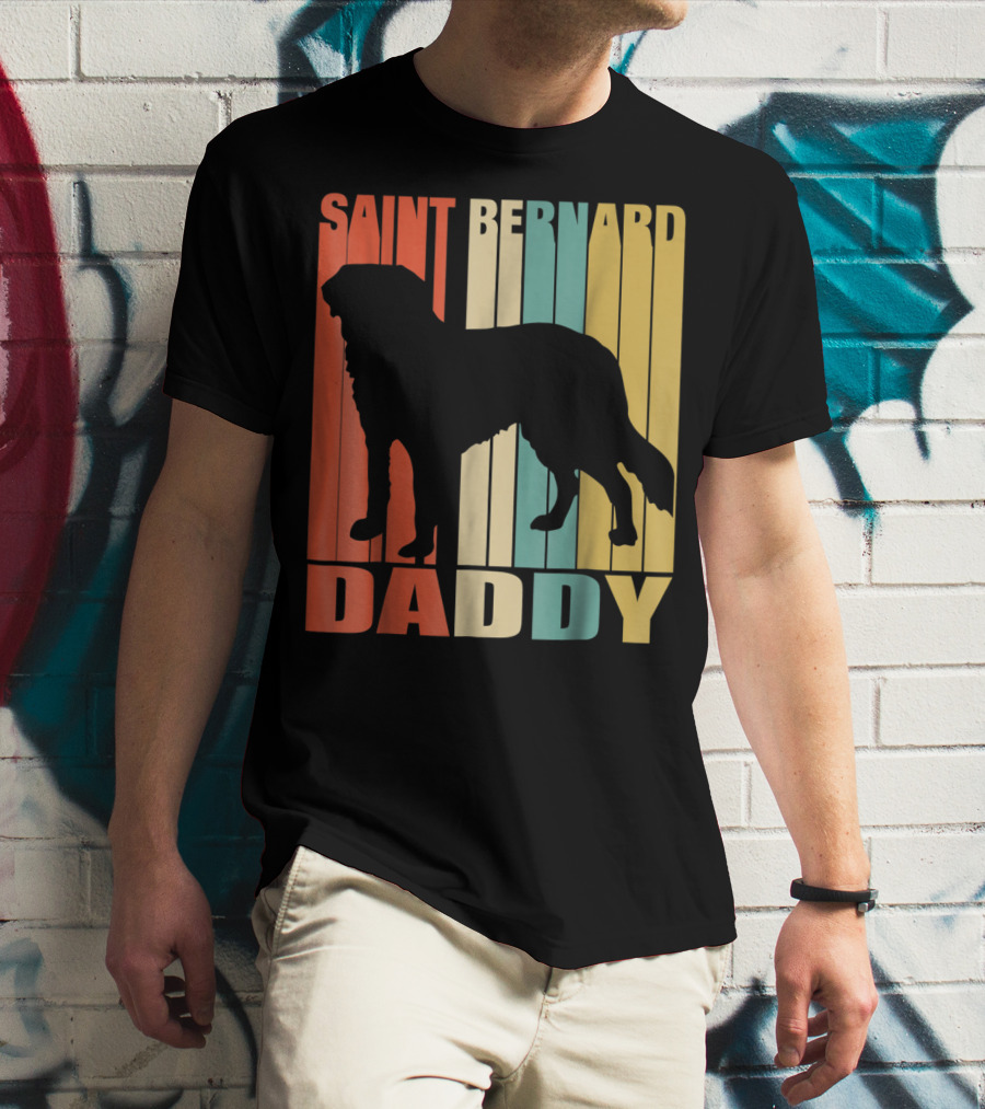 Saint Bernard Daddy Vintage Love Dog87 Retro Stripes T-Shirt