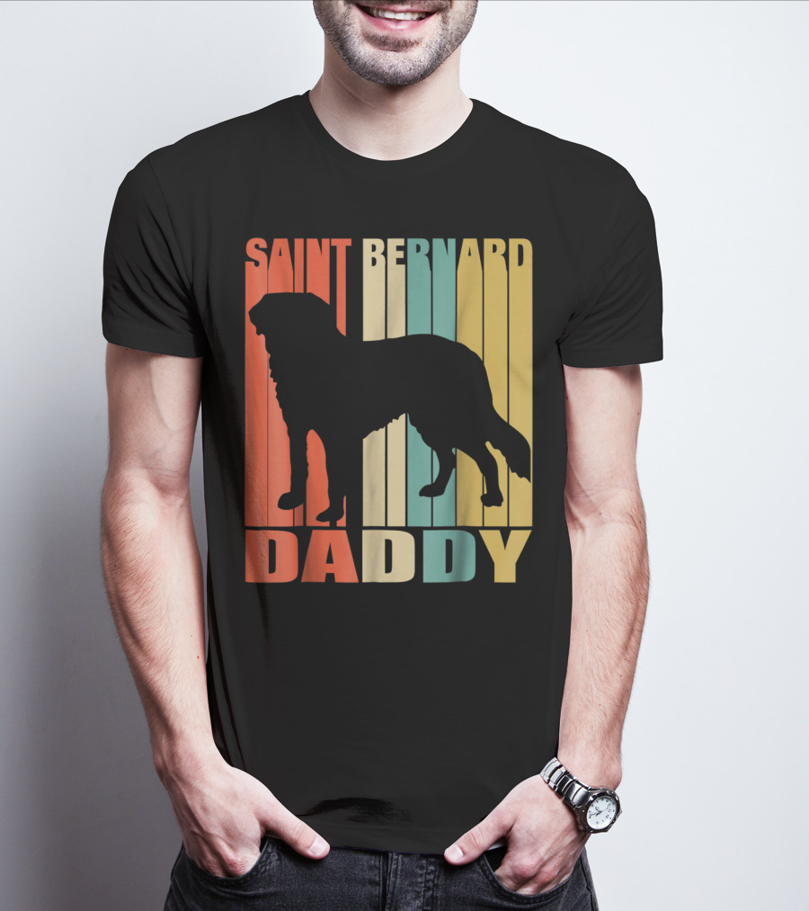 Saint Bernard Daddy Vintage Love Dog87 Retro Stripes T-Shirt