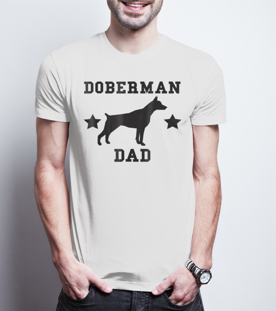 DOBERMAN DAD Dog Silhouette With Stars T-Shirt