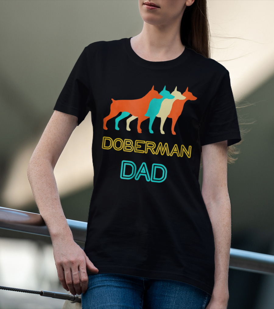 Doberman Dad Retro Colorful Silhouette Trio T-Shirt
