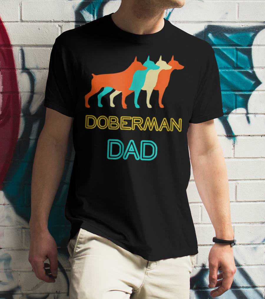 Doberman Dad Retro Colorful Silhouette Trio T-Shirt