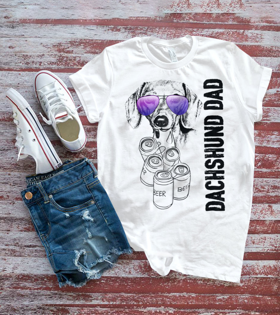 Dachshund Dad With Beer Cans And Sunglasses T-Shirt