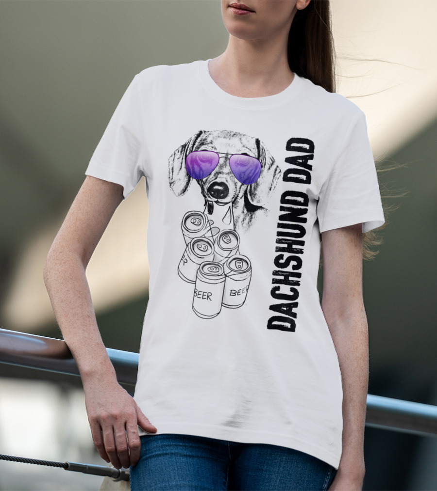 Dachshund Dad With Beer Cans And Sunglasses T-Shirt
