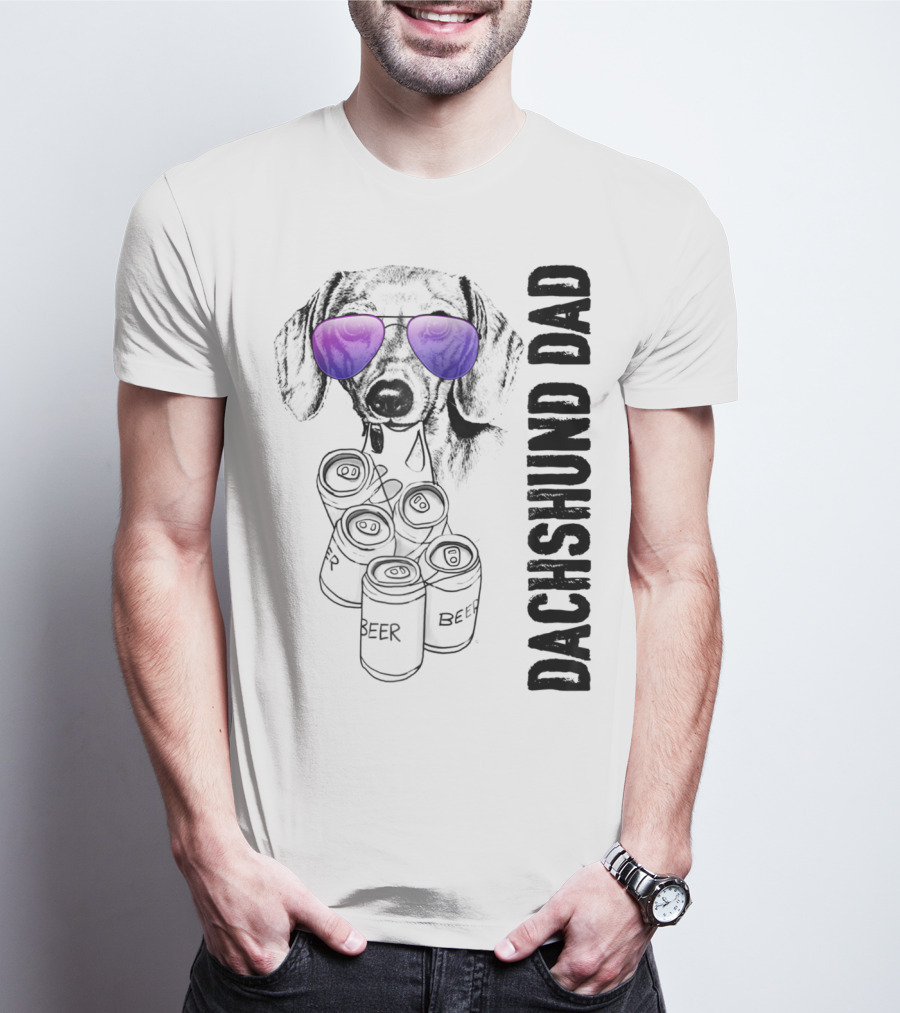 Dachshund Dad With Beer Cans And Sunglasses T-Shirt
