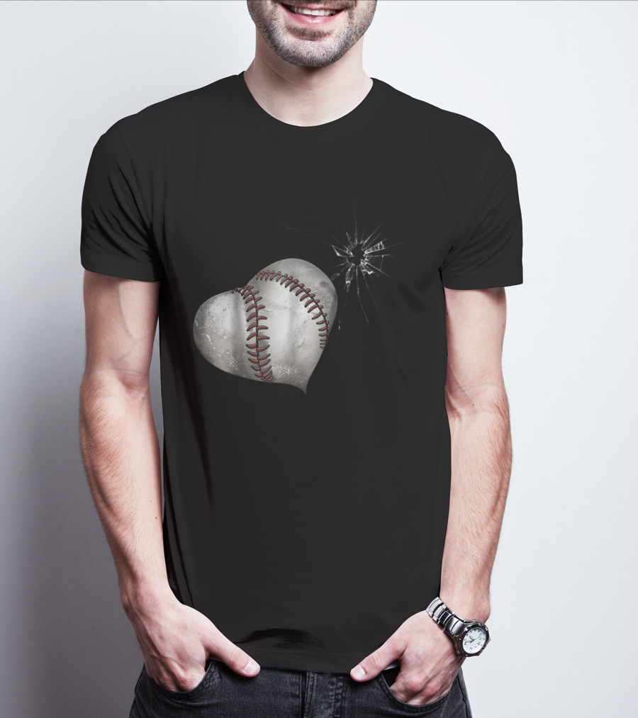 Baseball Heart Crack Funny Cute Love T-Shirt