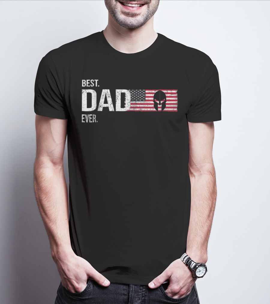 Best Dad Ever American Flag Spartan Helmet Hero Dad T-Shirt