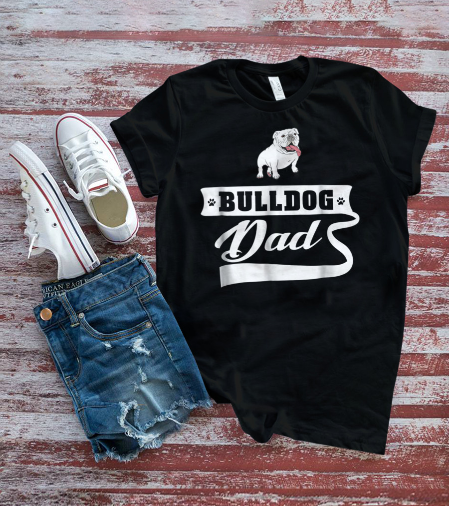 Bulldog Dad Dog Mens Animal Dogs Paw Banner T-Shirt