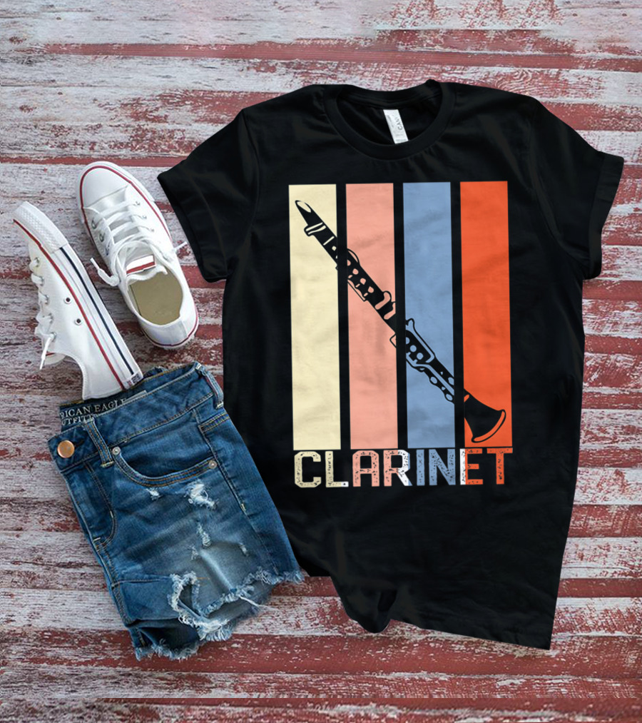 Clarinet Marching Band Dad High School Retro Instrument Stripes T-Shirt