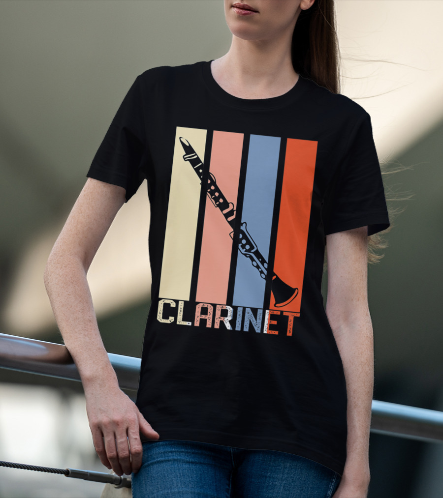 Clarinet Marching Band Dad High School Retro Instrument Stripes T-Shirt