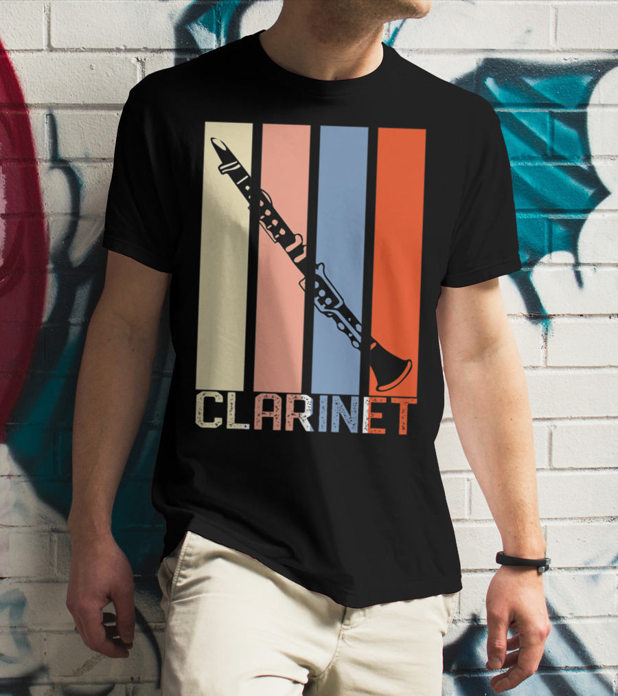 Clarinet Marching Band Dad High School Retro Instrument Stripes T-Shirt