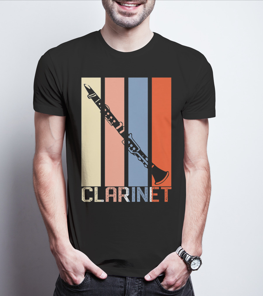 Clarinet Marching Band Dad High School Retro Instrument Stripes T-Shirt