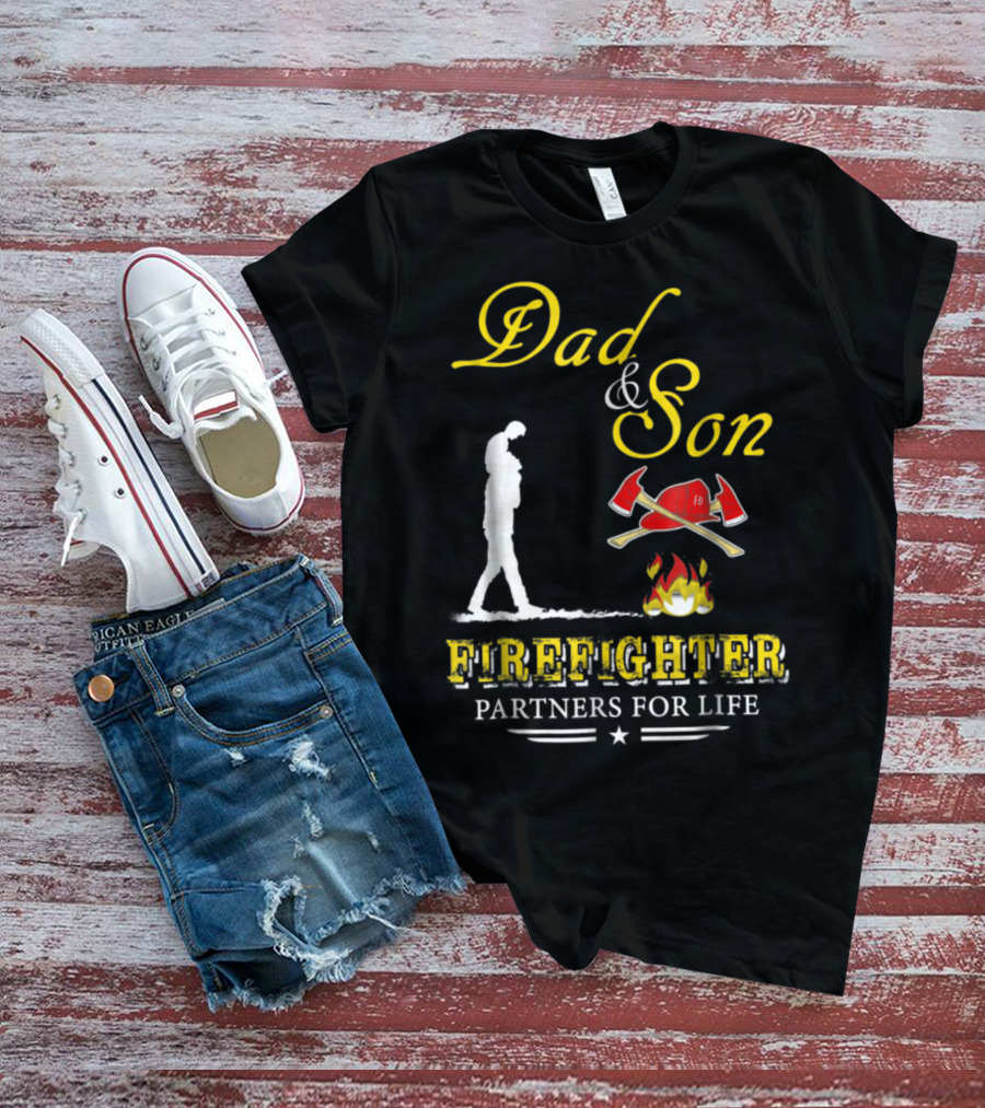 Dad And Son Firefighter Partners For Life T-Shirt
