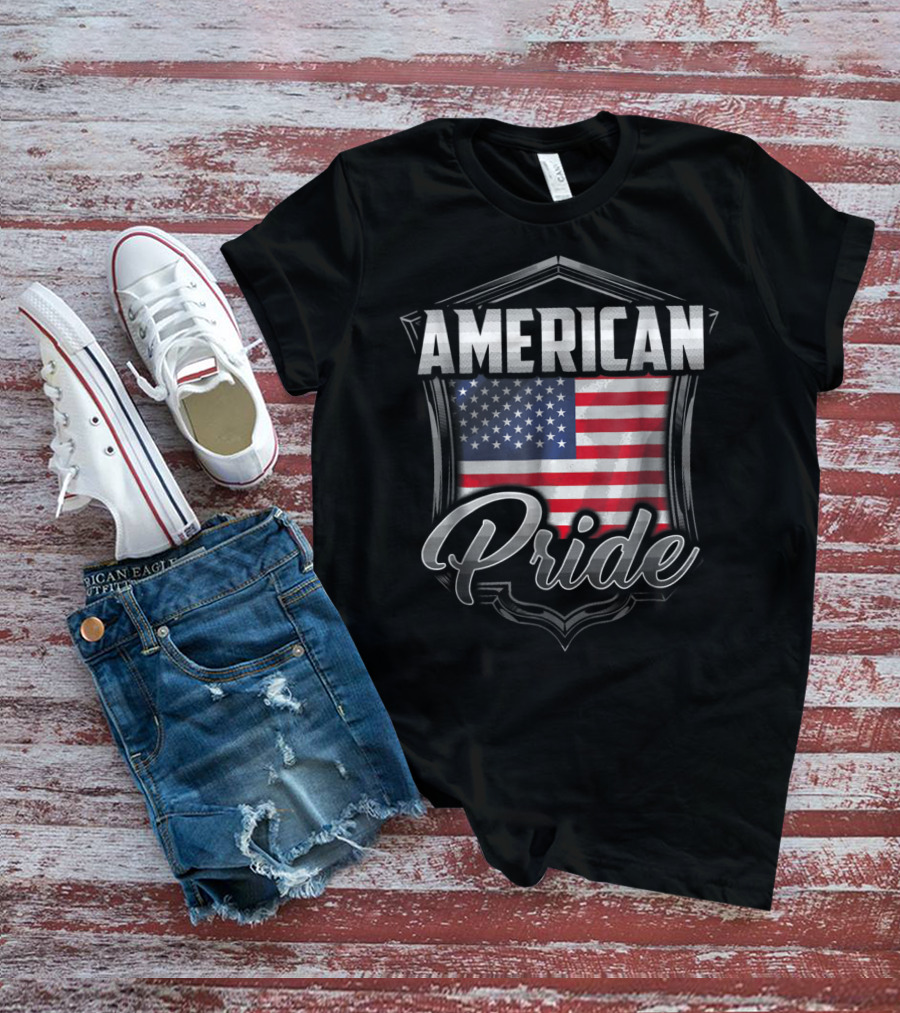 American Pride Dad Family Heritage Roots USA Flag Badge T-Shirt