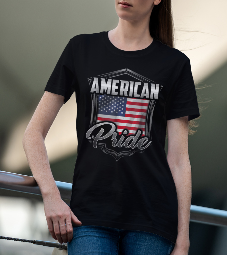 American Pride Dad Family Heritage Roots USA Flag Badge T-Shirt