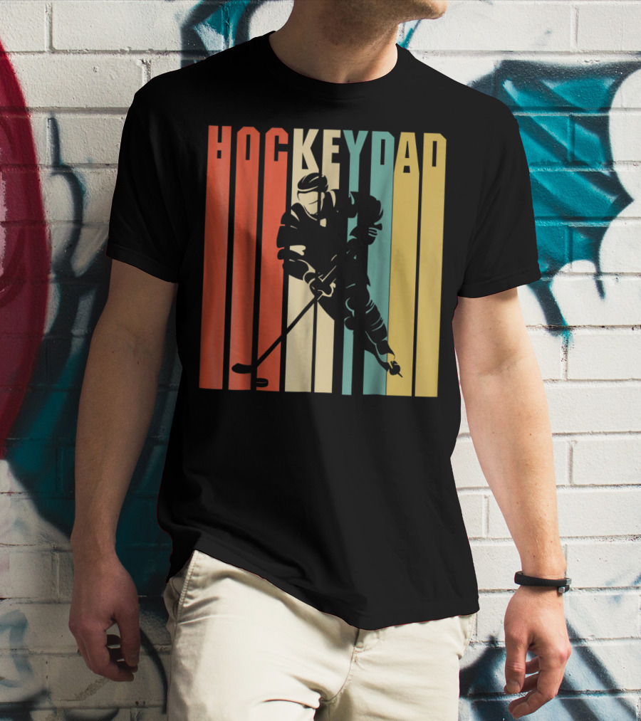 Classic Vintage Hockey Dad Player Silhouette Retro Stripes T-Shirt