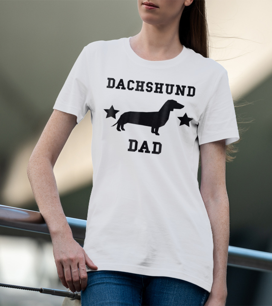 Dachshund Dad Womens Speckled Silhouette Stars T-Shirt