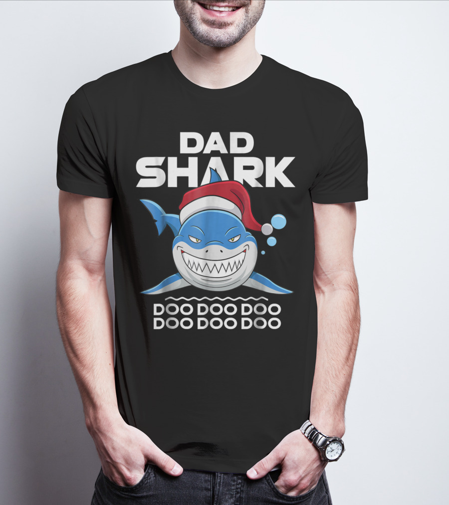 Dad Shark Doo Doo Doo Santa Hat Holiday T-Shirt