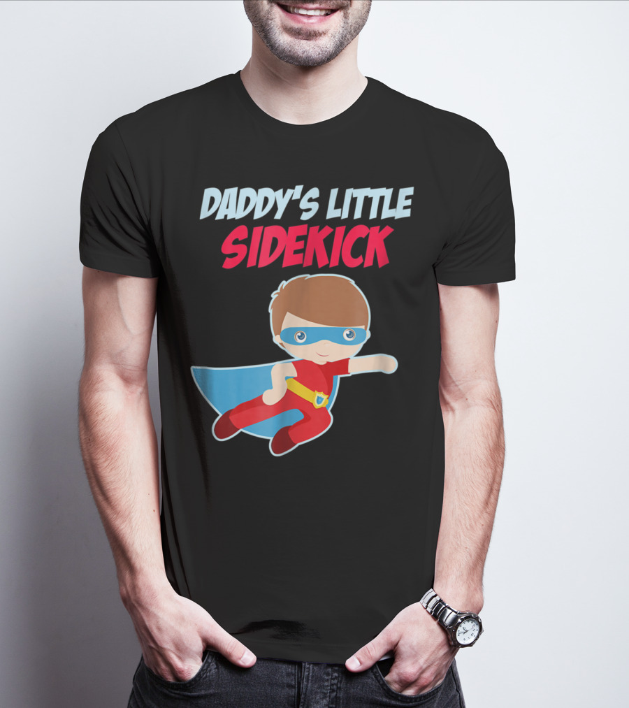 DADDYS LITTLE SIDEKICK Boys Cute Kid Dad Superhero Cape T-Shirt