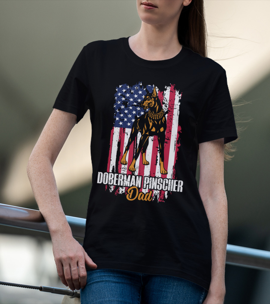 Doberman Pinscher Dad American Flag T-Shirt