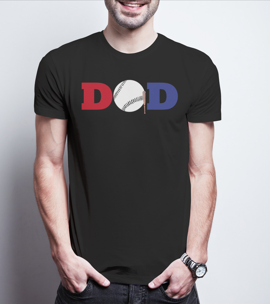 Baseball Dad Red White Blue Baseball Bat T-Shirt