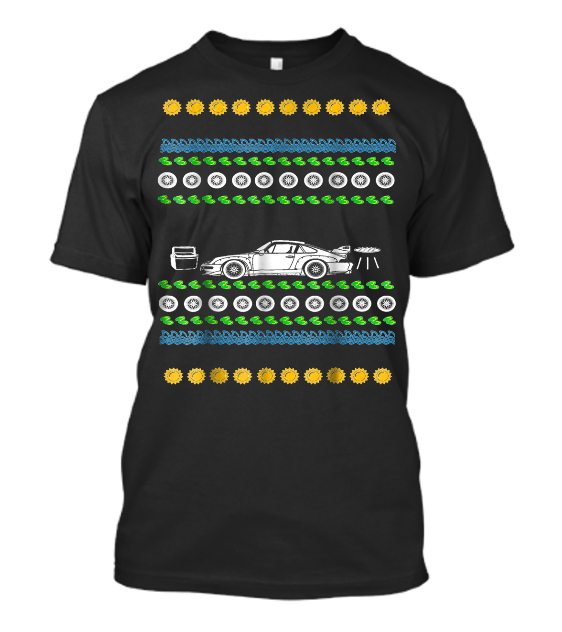 Car Ugly Christmas Race Track Dad Summer Tire Sun Duck Icons T-Shirt