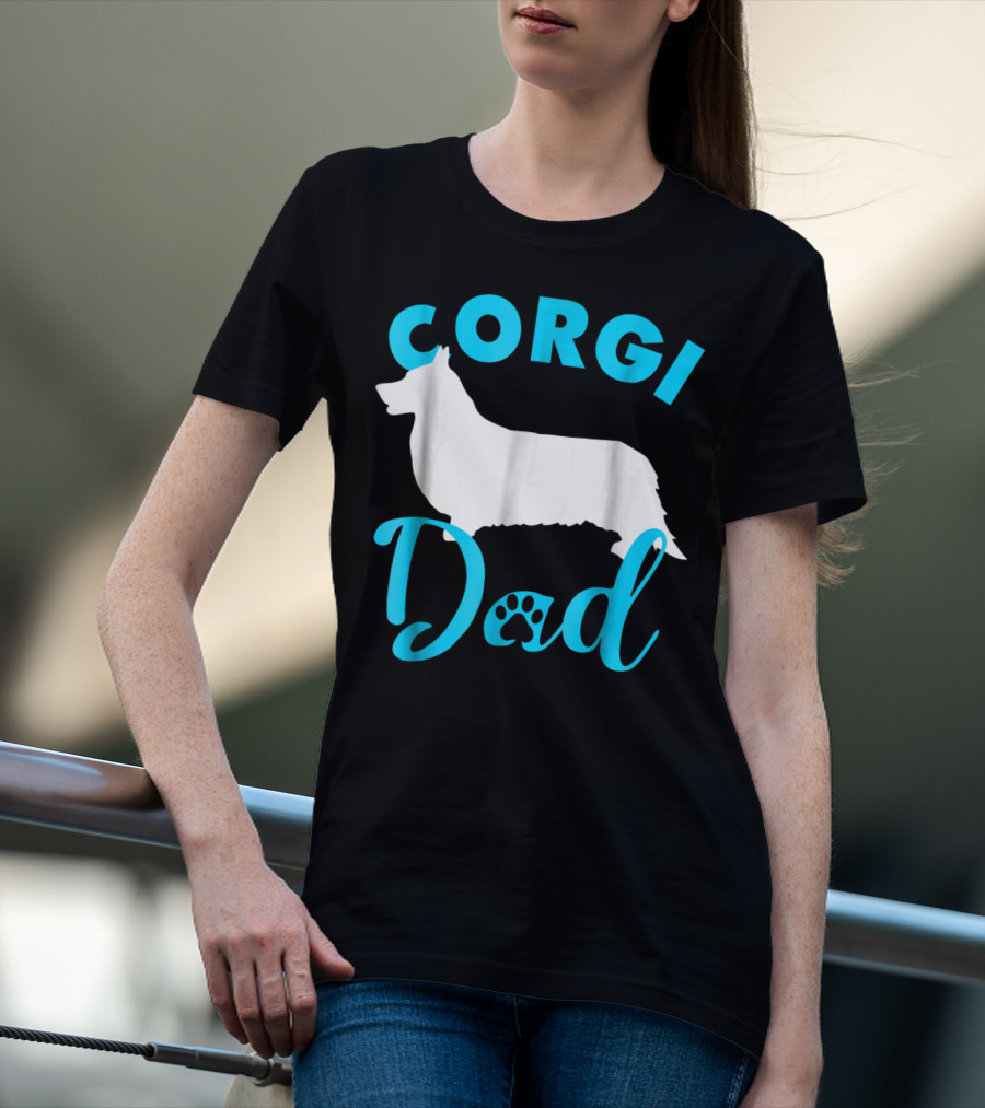 Corgi Dad With Silhouette And Paw Print Accents T-Shirt