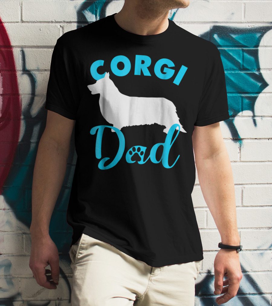 Corgi Dad With Silhouette And Paw Print Accents T-Shirt
