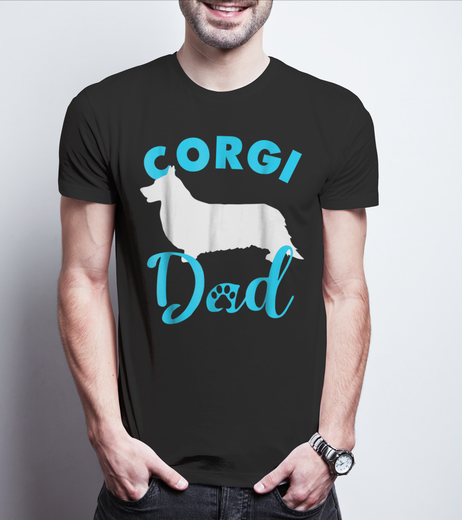 Corgi Dad With Silhouette And Paw Print Accents T-Shirt