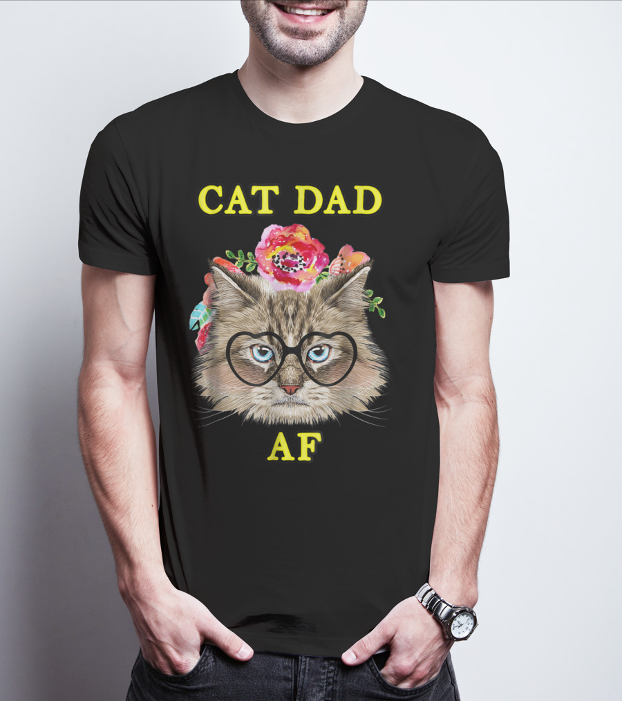 Funny Cat Dad AF With Floral Bouquet And Glasses T-Shirt