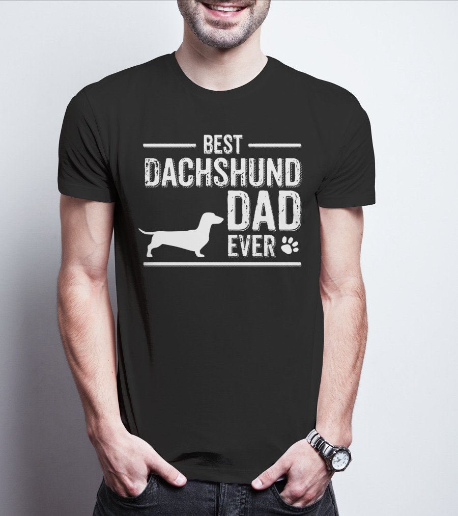 Best Dachshund Dad Ever With Dog Silhouette And Paw Prints T-Shirt