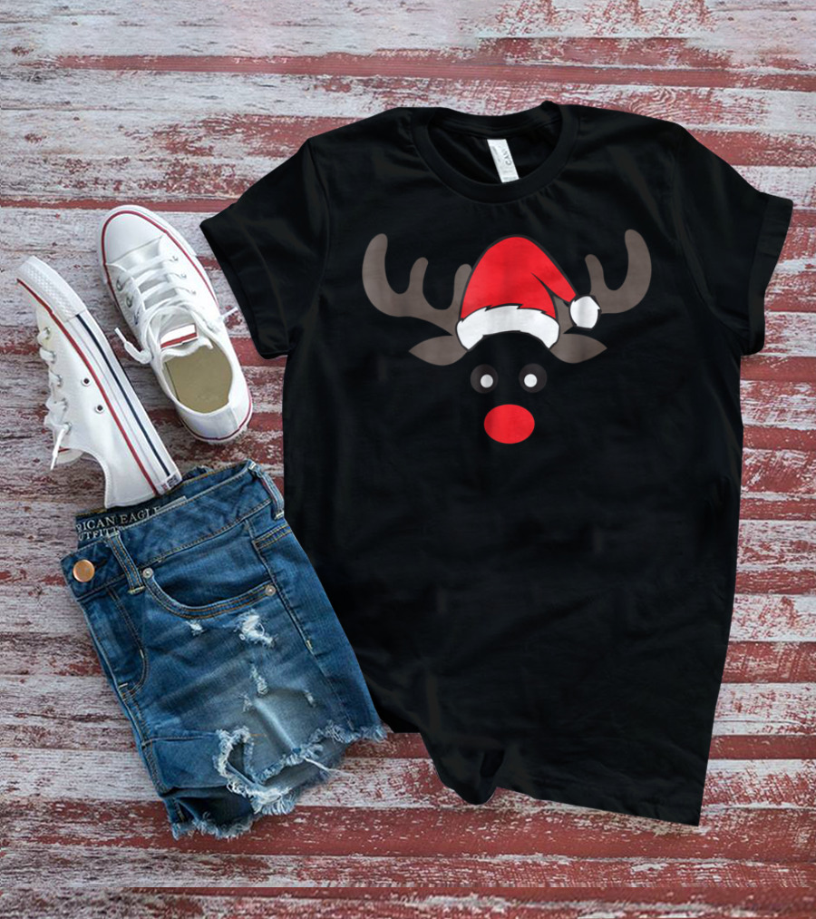 Family Christmas Card Photo Reindeer Dad Boy Men Santa Hat Red Nose T-Shirt