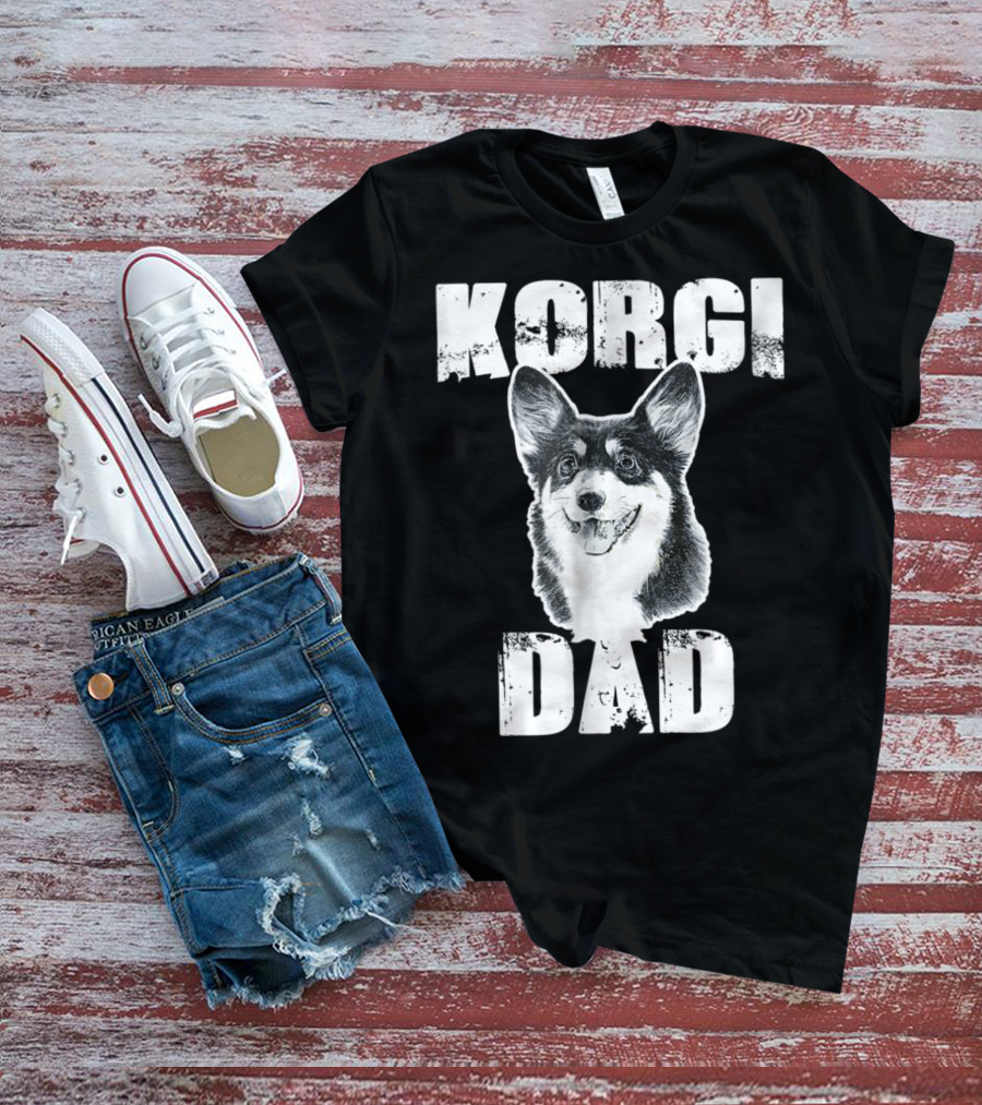 Korgi Dad Black White Fur Father Of Pup 15 T-Shirt